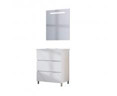 BAIKAL Conjunto de Mueble de Baño LESI. Compuesto por Mueble con Patas y Lavabo Cerámico. Tres Cajones. Melamina 16mm. Mueble MONTADO. Fondo 46cm 70 cm Blanco Mate