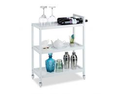 Relaxdays Carrito Cocina con 3 Niveles, Bambú, Blanco, 76.5 x 58 x 30 cm