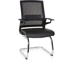 hjh OFFICE 732105 Silla Cantiléver Inventor V Pro Piel sintética Negro, Silla confidente Brazos, Respaldo en Malla Transpirable