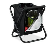 Relaxdays Taburete de Camping con Bolsa térmica, Plegable y portátil, 100 kg, Silla Camping Exteriores, 34 x 32 x 26 cm, Negro