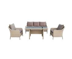 DKD Home Decor Conjunto de Mesa con 3 sillones, Ratán, Gris,Multicolor, Estándar
