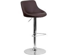 Flash Muebles contemporáneo Vinilo Cubo Asiento Taburete de Bar con Base cromada, Metal, marrón, 2 Unidades