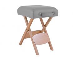 QUIRUMED Taburete Plegable de Madera con Asiento, Tapizado en Color Plata, Multiusos, Mesa Auxiliar, Reposapiés, Polipiel, Transportable, hasta 100 kg, 33 x 33 x 48