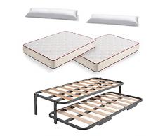 HOGAR24 ES Cama Nido Metálica Reforzada + 2 Colchones Viscoelasticos Viscoferta + 2 Almohadas De Fibra Resinada, 90x180 cm