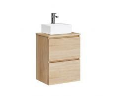Baikal Mueble de Baño Onyx con Fondo Reducido. Mueble Suspendido en Pared Incluye Lavabo cerámico sobre encimera. Mueble Montado. Sin Espejo 50 cm Fondo 39, 2 Cajones Roble Natural