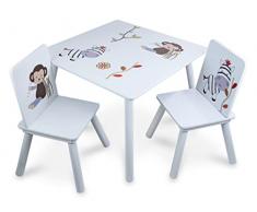 Teorema Giocattoli Mesita con 2 niños, de Madera, tamaño: 59 x 59 x 45 cm, sillas máx. 25 kg, con Dibujos de Animales