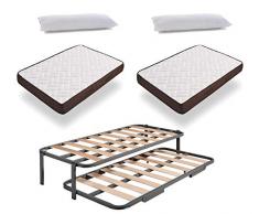 HOGAR24 ES Cama Nido Metálica Reforzada + 2 Colchones Viscoelasticos Viscobrown + 2 Almohadas De Fibra Resinada, 80x190 cm