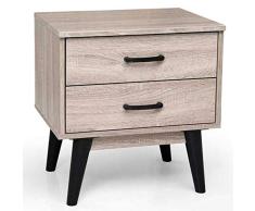 BAKAJI Dormitorio Mesita de Noche con 2 cajones, diseño Moderno, Madera Roble, ingeniería, M