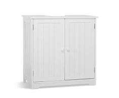 Meerveil Armario bajo el mostrador, Armario de Suelo del baño, de Madera, con Dos Puertas y Dos Compartimentos, para Ahorrar Espacio, de pie, 60 x 30 x 60 cm, para el baño, Blanco