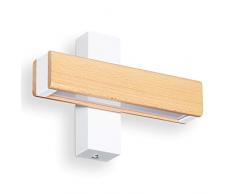 Relaxdays Lámpara Pared LED, Luz Indirecta, Aplique para Pasillo y Escaleras, Hierro-Madera-Cristal, 4,5x21x8 cm, Blanco