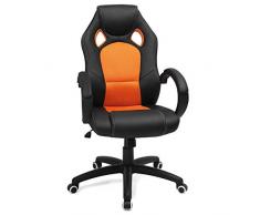Songmics Silla de Escritorio de Oficina Ergonómica Regulable con Ruedas, Naranja, 79 x 65 x 33 cm