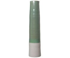 DRW Jarrón de Suelo de Cerámica en Verde y Blanco 12x51cm