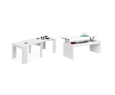 Habitdesign 13Casa - Granada A1 - Mesa Comedor Consola Extensible. Dim: 90x50x77 h cm + 001638BO Mesa de Centro elevable, mesita Mueble Salon Comedor, Metal, Blanco Brillo
