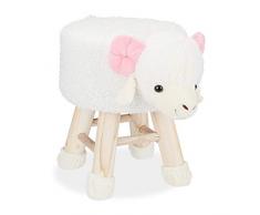 Relaxdays Taburete Infantil Animal Forma de Cabra con Funda Extraíble, Madera, HBT: 43 X 34,5 X 28 cm