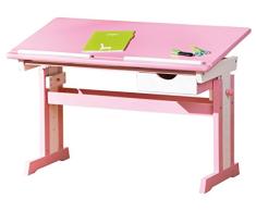 Inter Link Escritorio escolar, mesa de trabajo para niños, madera maciza, tablero de fibra de densidad media MDF lacado rosa y blanco
