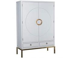 DRW Armario con 2 Puertas y 2 cajones de Madera de álamo y Patas de Metal en Blanco y Dorado 120x50x175cm