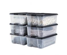 Iris Ohyama, Caja de almacenajeen, Caja de almacenaje Multifunción, lote de 6 Cajas de plástico 30 L, Tapa, Asa ergonómica, Ático, Habitación, Salon - New Top Box NTB-30 - Negro