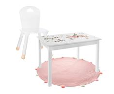 Conjunto de mesa decorada niña + alfombra infantil + silla infantil WellHome