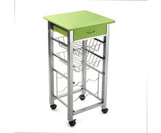 Versa 15810426 Carro de Cocina y botellero Verde de Metal con cajón, 82x40x40cm, 4 Ruedas, Cestas, 82 x 40 x 40 cm