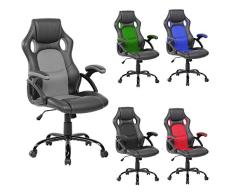 Rebecca Mobili Silla Ergonómica Adjustable con Respaldo, Sillón para Escritorio, Negro Gris, Cuero Falso Pelle Nylon Oficina Estudio - Medidas: 109,5/120 x 66 x 63 cm (AxANxFON) - Art. RE6210