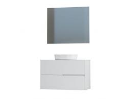 BAIKAL Mueble de baño Gavin, 2 cajones, Mueble Suspendido en Pared. Incluye Lavabo Cerámico sobre Encimera. Varios Acabados y Medidas. Mueble MONTADO. con Espejo 90 cm Blanco
