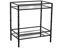 DRW Mesa Auxiliar Rectangular de Metal y Espejo con Dos Niveles en Negro Mate 54x34x60cm, alt.Patas 10,5cm