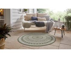 Hanse Home Alfombra de Tejido Plano para Interiores y Exteriores, Colores Verde/Crema, tamaño: 120 cm, Redonda