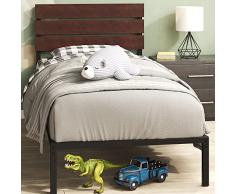 Zinus Cama Plataforma Figari de 31 cm de bambú y Metal con cabecera de láminas | Soporte de láminas de Acero | para Adultos, niños, Adolescentes | Montaje fácil | 90 x 190 cm | Grano de café