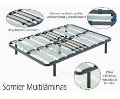 HOGAR24 Somier multiláminas con reguladores lumbares-140x190cm-PATAS 26CM (5 Patas Incluidas)
