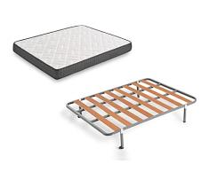 HOGAR24 ES Colchón Viscosoft + Somier Lama 100 + 4 Patas Cuadradas de 26 cm, 135x190 cm