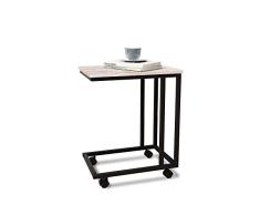 uhomepro Mesa Auxiliar, Mesa de café en Forma de C, Mesa de Ordenador, Mesa de sofá, Mesa de salón móvil sobre Ruedas, Marco de Metal, fácil de Montar, 50 x 35 x 59,5 cm