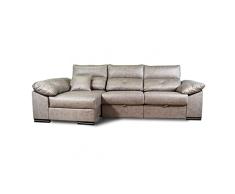 SHIITO Sofá Chaise Longue Sol, Madera, Gris Cemento, 110 x 300 x 105 cm