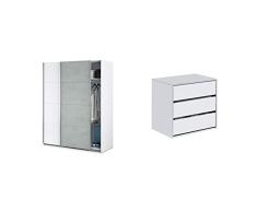 Habitdesign Armarios de Dormitorio, Blanco Artik y Gris Cemento, Unico + ARC6030 Cajonera Auxiliar 3 cajones, Madera contrachapada, Blanco, 60 cm (Ancho) x 57 cm (Alto) x 44 cm (Fondo)