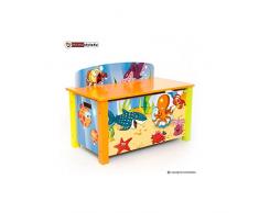 Homestyle4u de los niños Juguete Caja de Almacenamiento con diseño de mar, Madera, Multicolor, 30 x 30 x 30 cm