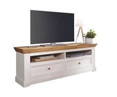 Woodroom Oslo Mueble de TV, Mesa de televisión, Placa Baja, Madera Pino, Blanco, für Fernseher bis zu 70 Zoll