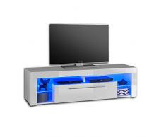Stella Trading Goal Mesa de televisión en Blanco Brillante con iluminación LED Azul-Mueble TV Espacio de Almacenamiento para su salón, Engineered Wood, 153 x 44 x 44 cm