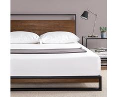 Estructura de cama de metal y madera ZINUS Suzanne de 18 cm | Estructura de madera maciza y acero | Somier de láminas de madera | Montaje sencillo | 150 x 190 cm | Castaño