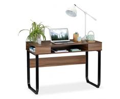 Relaxdays Escritorio Moderno, Tres Compartimentos Abiertos, Mueble de Oficina, 74,5 x 110 x 55 cm, Marrón y Negro, Aglomerado, Metal