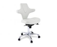 QUIRUMED Taburete con Respaldo ergonómico y Atractivo diseño, Color Blanco Roto, Estructura Metal, Polipiel, Altura Regulable, Inclinación de Respaldo, hasta 150 kg