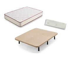 HOGAR24 Colchón Viscoelástico Viscoferta + Base Tapizada con Válvula De Traspiración + Almohada 100% Viscoelástica Desenfundable Aloe Vera (150x200 - Patas Metal 26cm)