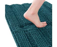 subrtex Alfombra de baño de felpilla a Rayas, Alfombra de baño Suave para baño, Absorbente de Agua, Alfombrilla de Ducha de Secado rápido, Lavable a máquina (Azul, 20 x 32 Pulgadas)