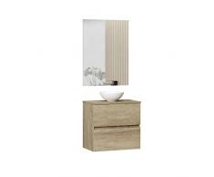 Baikal Conjunto de Mueble de Baño Ness, Especial para baños pequeños. Mueble de Fondo Reducido en 36cm, Incluye Lavabo Cerámico. Mueble MONTADO. Dos Cajones con Espejo 60 cm Nature