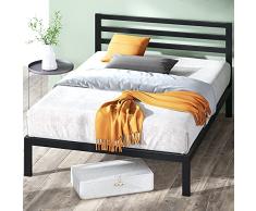 ZINUS Mia Modern 36 cm Estructura de cama de metal con cabecero, Somier de listones de madera, Fácil montaje, Espacio de almacenamiento bajo la cama, 135 x 190 cm, Negro