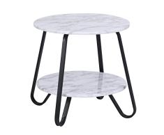 MEUBLE COSY Mesa Auxiliar Redonda Mesita de Noche con Repisa para Salón Dormitorio, Industrial, Marco de Metal, Madera, Blanco, 46x46x45cm