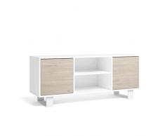 Skraut Home | Mueble TV 140 con 2 Puertas | Salon | Sala de Estar | Modelo Wind | Color Blanco/Roble | Medidas 137 x 40 x 57 cm Altura.