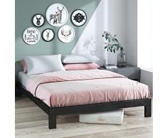Zinus Arnav Estructura de cama de metal de 26 cm, somier de listones de madera, montaje fácil, 150 x 190 cm, negro