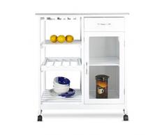 Relaxdays - Carrito de Cocina con 4 Ruedas y 3 estantes, Madera, Color Blanco, 88 x 76 x 48 cm