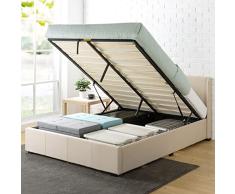 Zinus Canapé abatible de 32 cm con somier tapizado, cama con elevador de gas y almacenamiento Maddon, Somier de listones de madera, 150 x 200 cm, Beis