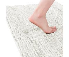 subrtex Alfombra de baño de felpilla a Rayas, Alfombra de baño Suave para baño, Absorbente de Agua, Alfombrilla de Ducha de Secado rápido, Lavable a máquina (Marfil, 24 x 60 Pulgadas)