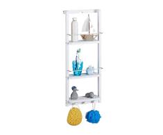 Relaxdays Estantería de baño, Tres, Librería Colgante, Sin Taladro, Estantes para Ducha, Blanco, 70x28,5x10,5 cm, Bambú, 70 x 28,5 x 10,5 cm